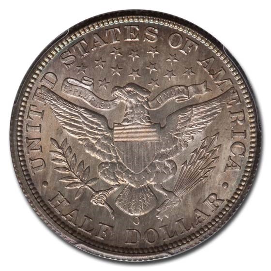 1898-O Barber Half Dollar reverse close-up showing New Orleans O mint mark between eagle tail and HALF DOLLAR